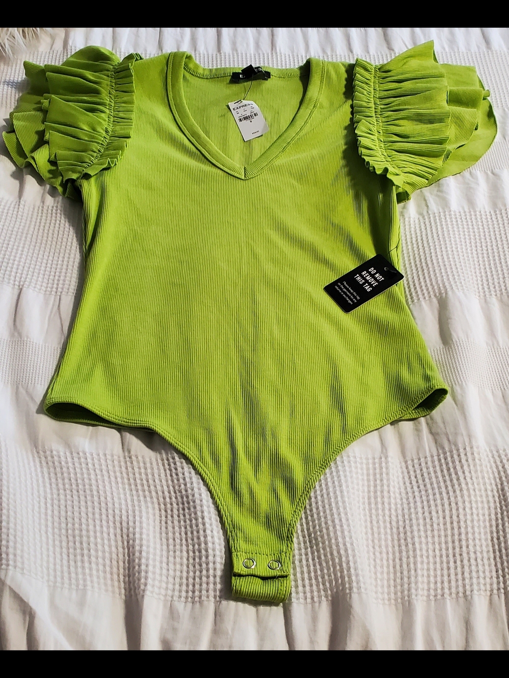 Express Bright Green Ruffle Sleeve Bodysuit
